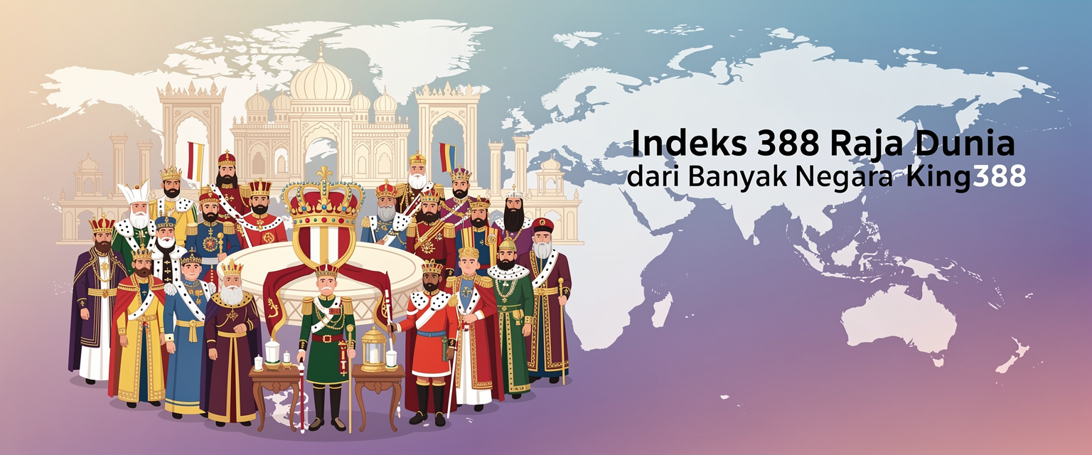 Ilustrasi indeks 388 raja dunia dari banyak negara untuk King388 dengan tema indeks 388 raja, kerajaan, dinasti, istana, dan tradisi dari banyak negara.